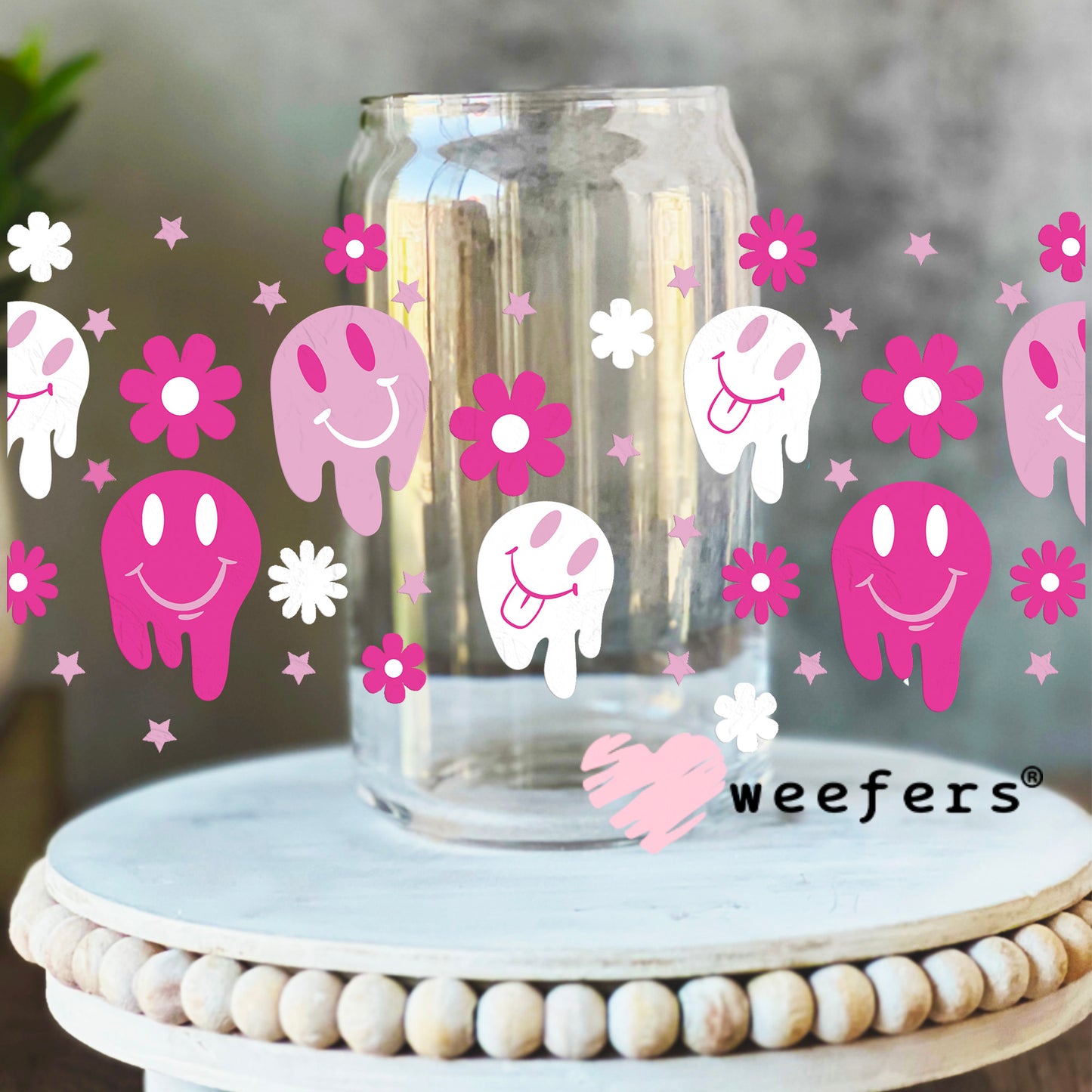 Pink Melting Faces UV DTF Cup Wrap 16oz Libbey Glass Original Size Weefers
