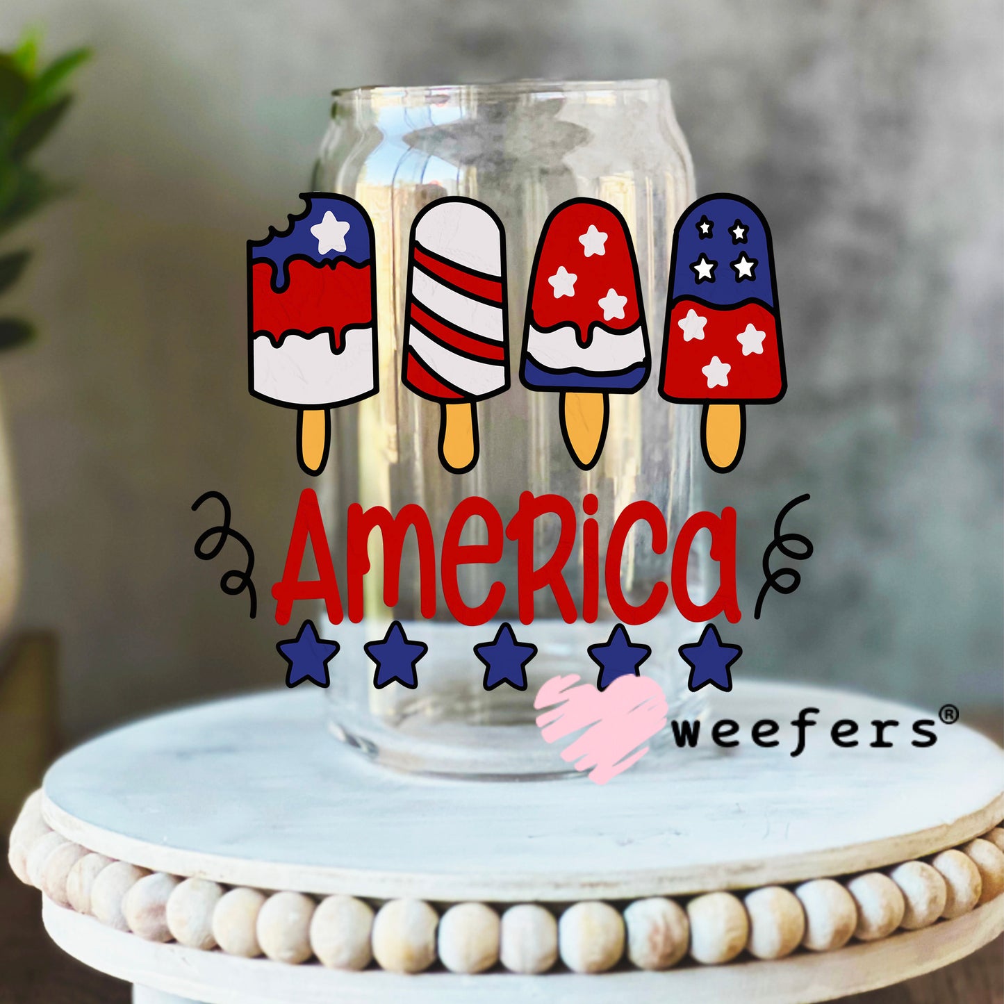 America Popsicles UV DTF Decal 16oz Libbey Glass Original Size Weefers