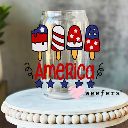 America Popsicles UV DTF Decal 16oz Libbey Glass Original Size Weefers