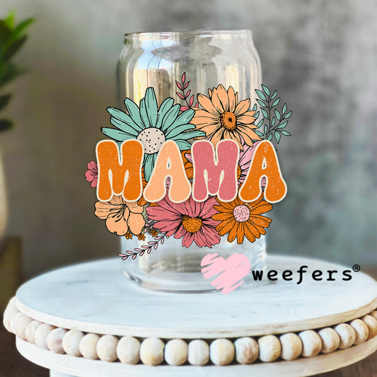 Mama Boho Flowers UV DTF Decal 16oz Libbey Glass Original Size Weefers