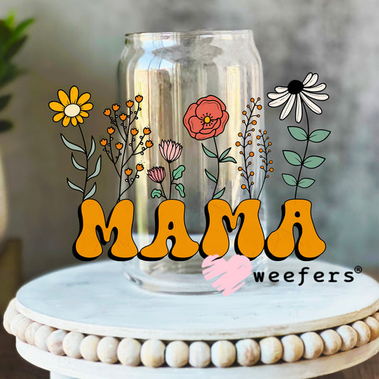 Mama Wildflowers UV DTF Decal 16oz Libbey Glass Original Size Weefers