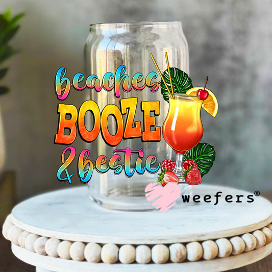 Beaches Booze & Bestie UV DTF Decal 16oz Libbey Glass Original Size Weefers