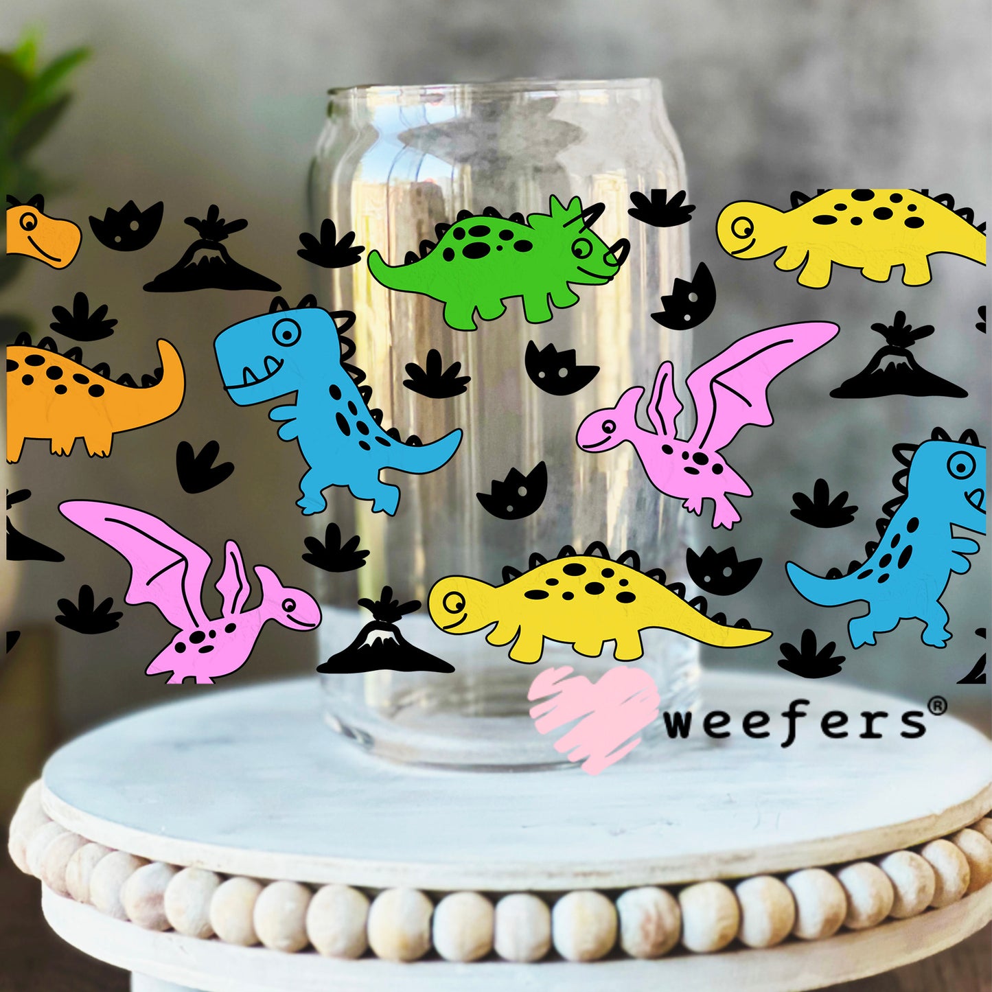 Dinosaur Friends UV DTF Cup Wrap 16oz Libbey Glass Original Size Weefers