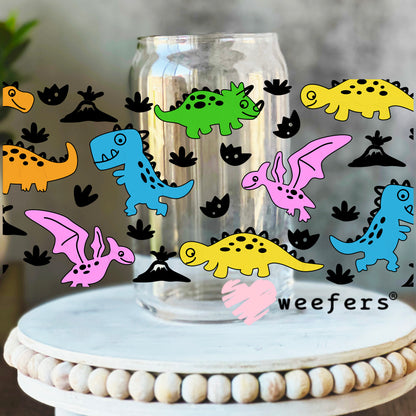 Dinosaur Friends UV DTF Cup Wrap 16oz Libbey Glass Original Size Weefers
