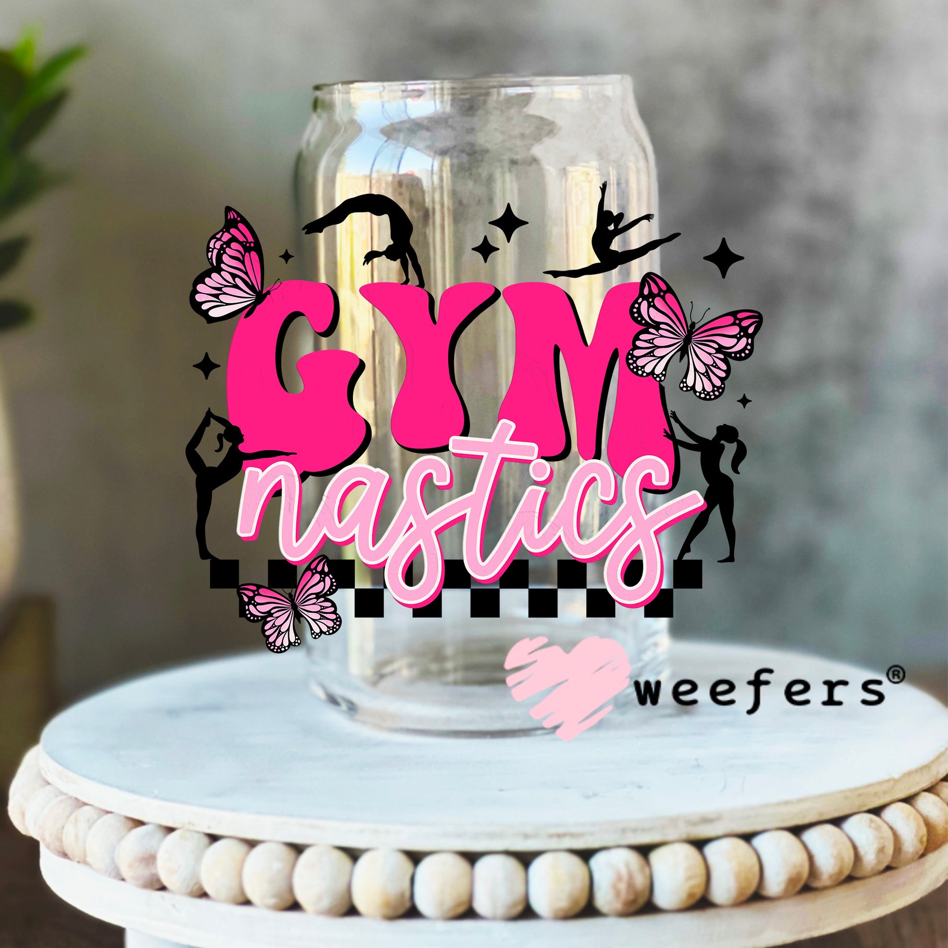Gymnastics Pink UV DTF Decal 16oz Libbey Glass Original Size Weefers