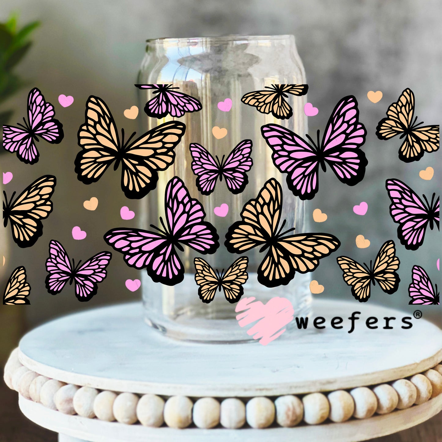 Purple and Yellow Butterflies UV DTF Cup Wrap 16oz Libbey Glass Original Size Weefers