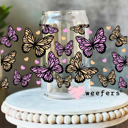 Purple and Yellow Butterflies UV DTF Cup Wrap 16oz Libbey Glass Original Size Weefers