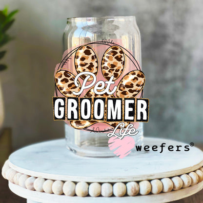 Pet Groomer Dog Paw Cheetah UV DTF Decal 16oz Libbey Glass Original Size Weefers