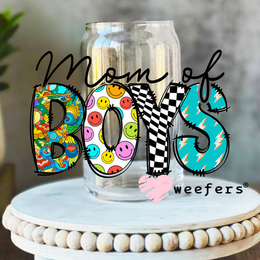 Mom of Boys UV DTF Decal 16oz Libbey Glass Original Size Weefers