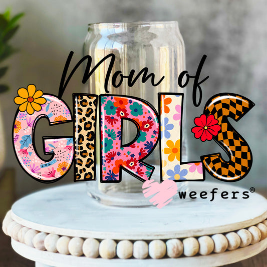Mom of Girls UV DTF Decal 16oz Libbey Glass Original Size Weefers