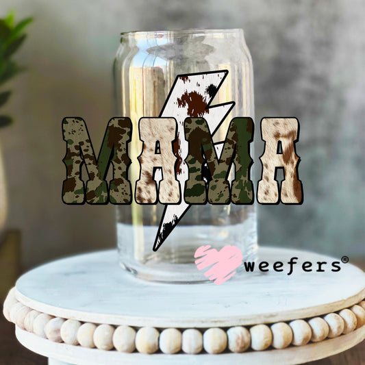 Mama Camo Lightening Bolt UV DTF Decal 16oz Libbey Glass Original Size Weefers