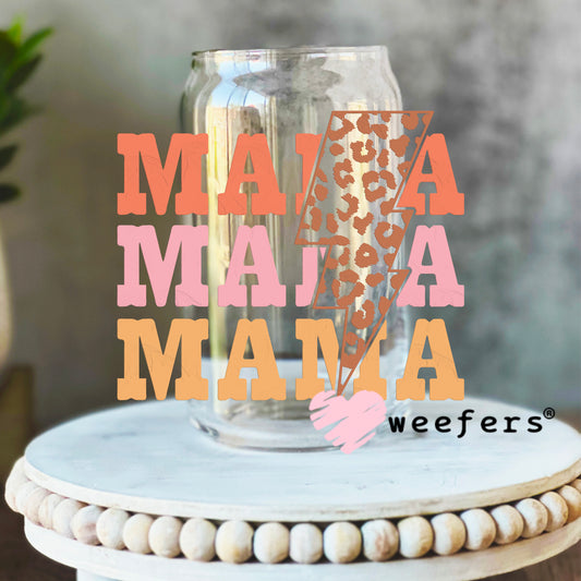 Mama Stacked Cheetah Lightening Bolt UV DTF Decal 16oz Libbey Glass Original Size Weefers
