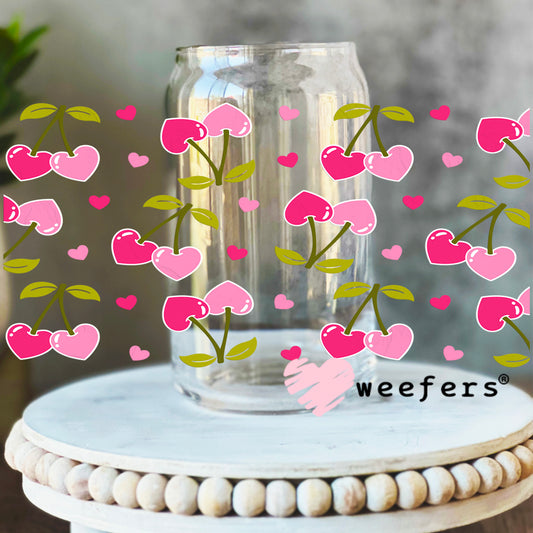 Pink and Hot Pink Cherries UV DTF Cup Wrap 16oz Libbey Glass Original Size Weefers