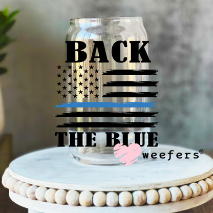 Back the Blue UV DTF Decal 16oz Libbey Glass Original Size Weefers