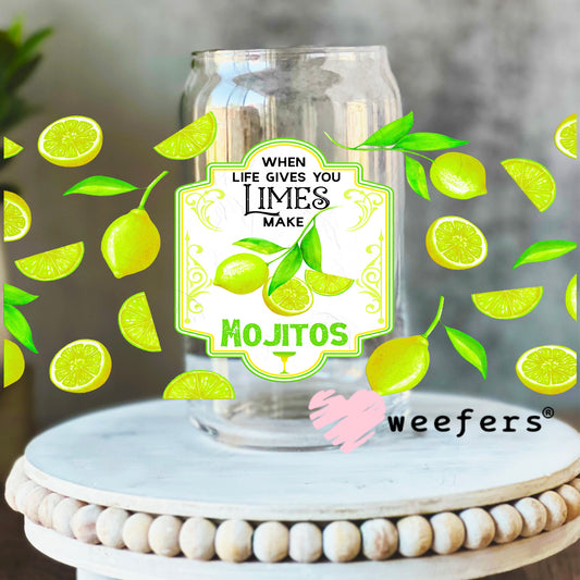 When Life Gives you Limes Make Mojitos UV DTF Cup Wrap 16oz Libbey Glass Original Size Weefers