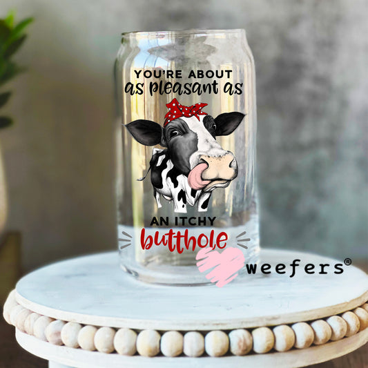 You're About as Pleasant as An Itchy Butthole UV DTF Decal 16oz Libbey Glass Original Size Weefers
