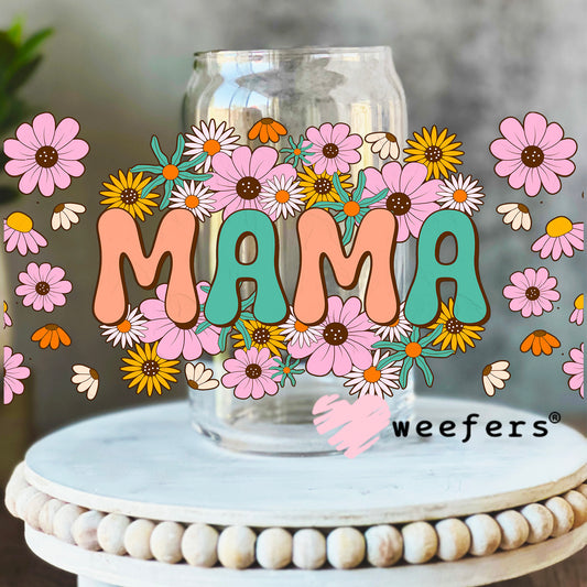 Mama Spring Flowers UV DTF Cup Wrap 16oz Libbey Glass Original Size Weefers