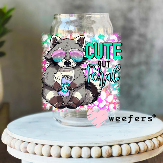 Cute But Feral Raccoon UV DTF Decal 16oz Libbey Glass Original Size Weefers