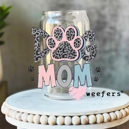 Dog Mom Mauve Blue Cheetah Paw UV DTF Decal 16oz Libbey Glass Original Size Weefers