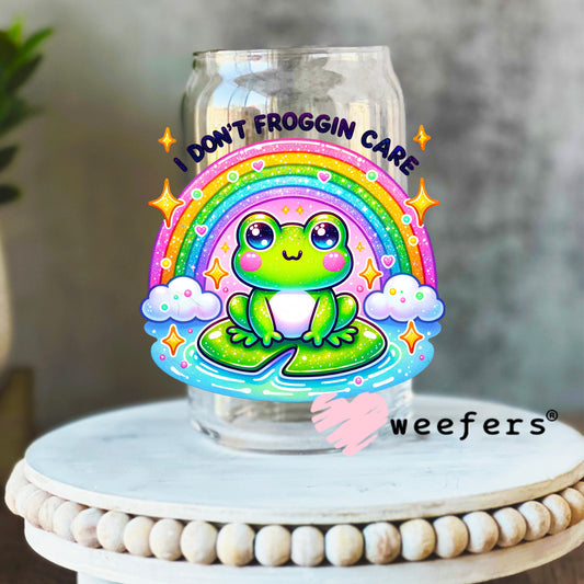 I Don't Froggin' Care UV DTF Decal 16oz Libbey Glass Original Size Weefers