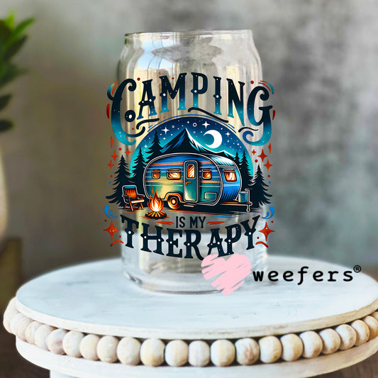 Camping is My Therapy UV DTF Decal 16oz Libbey Glass Original Size Weefers