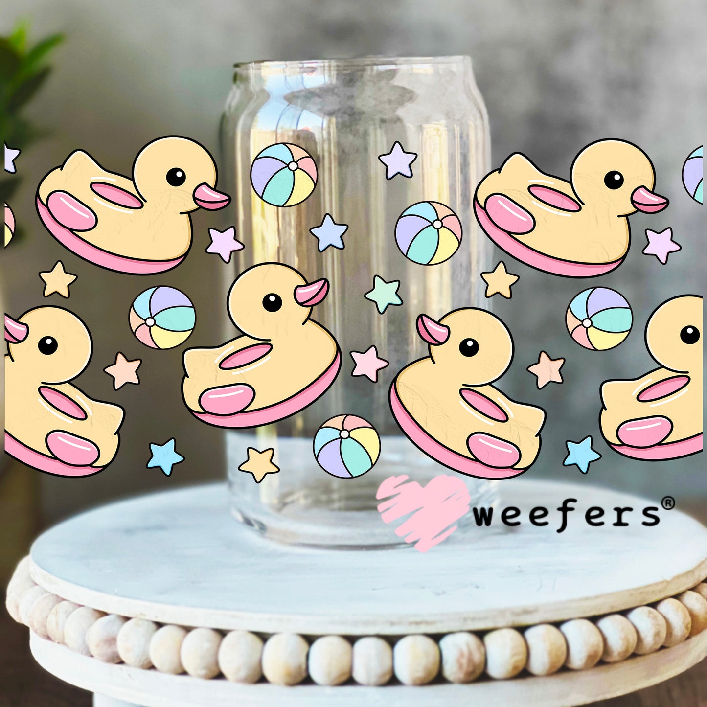 Little Ducks floating UV DTF Cup Wrap 16oz Libbey Glass Original Size Weefers
