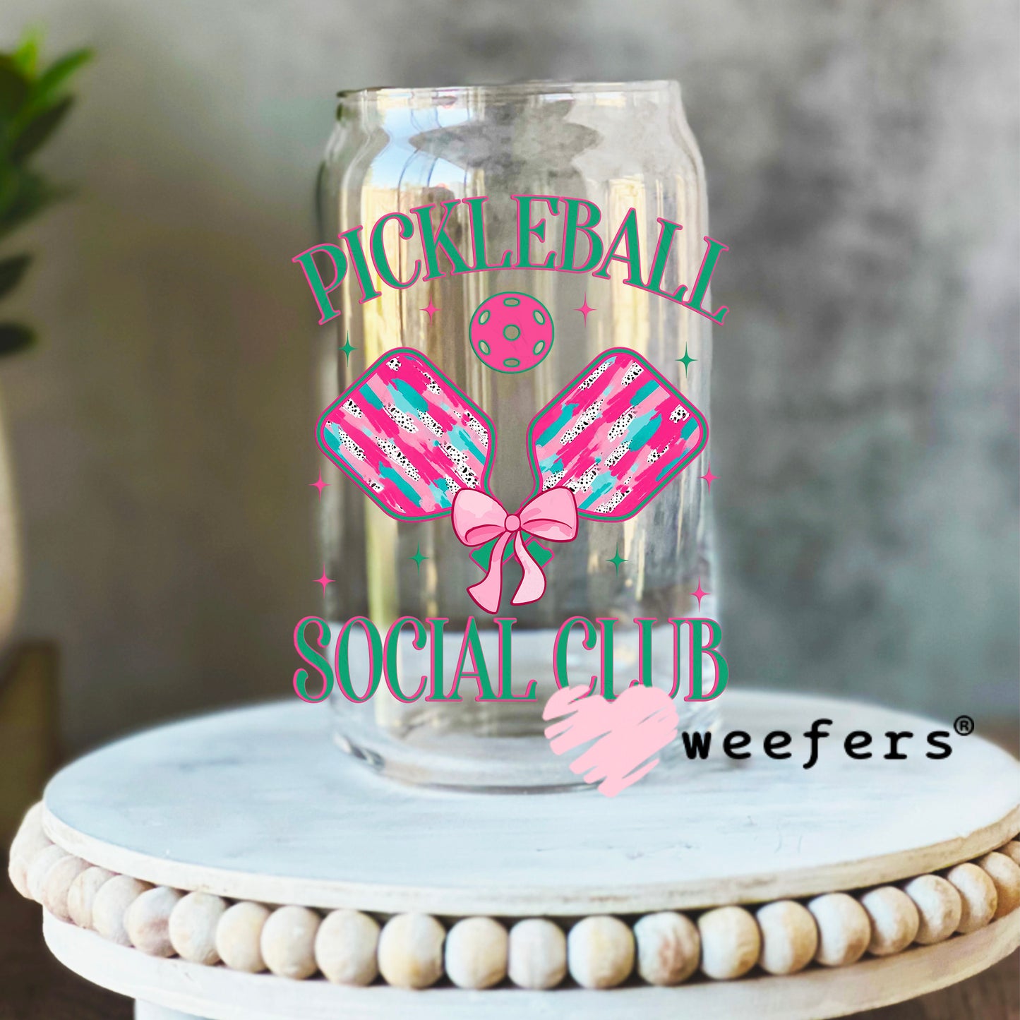 Pickleball Social Club UV DTF Decal 16oz Libbey Glass Original Size Weefers