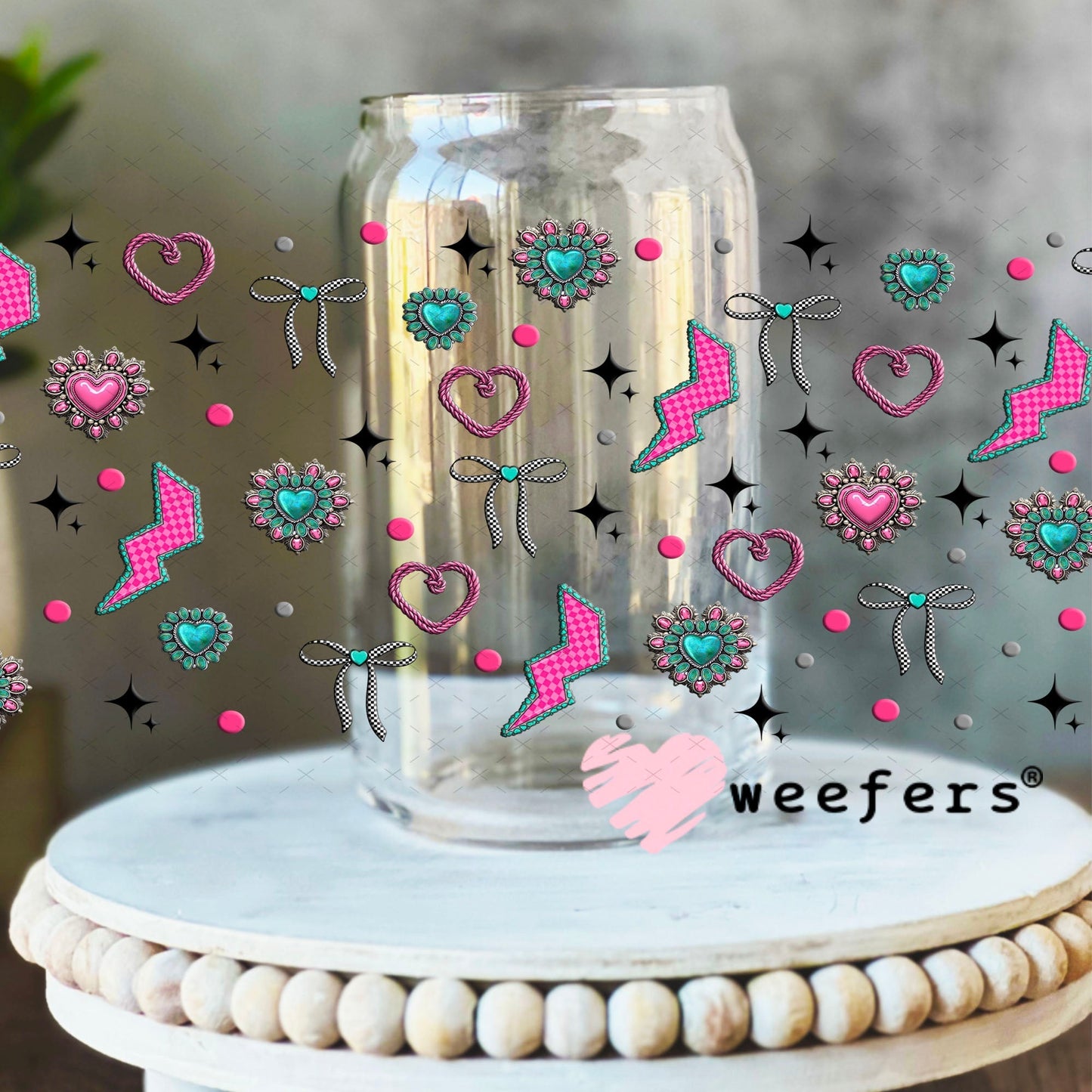 Walk By Faith Pink and Teal Cowgirl Sidekick UV DTF Cup Wrap - WEEFERS EXCLUSIVE WRAP 16oz Libbey Glass Original Size Cup Wrap Weefers