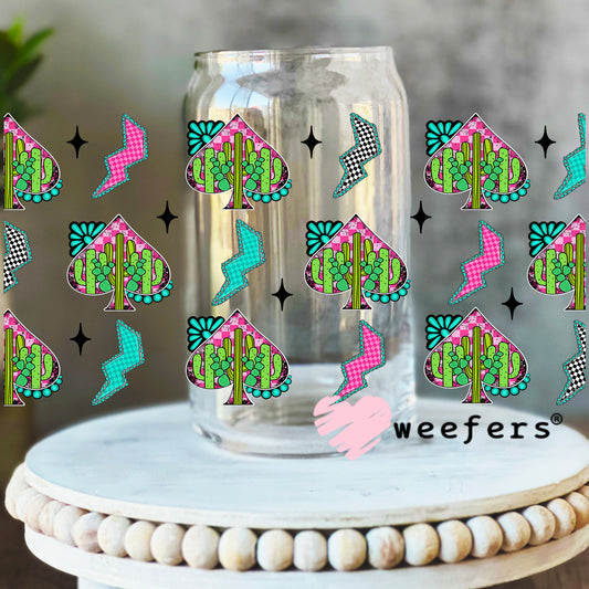 Colorful Desert Spade Turquoise Sidekick UV DTF Cup Wrap - WEEFERS EXCLUSIVE WRAP 16oz Libbey Glass Original Size Weefers