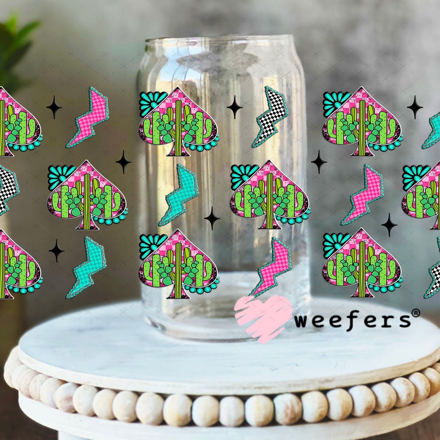 Colorful Desert Spade Turquoise Sidekick UV DTF Cup Wrap - WEEFERS EXCLUSIVE WRAP 16oz Libbey Glass Original Size Cup Wrap Weefers