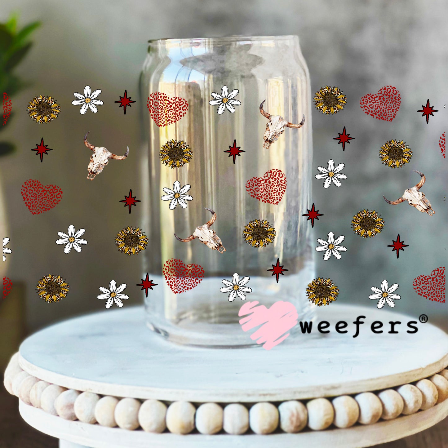 Red Mama Denim Round Sidekick UV DTF Cup Wrap - WEEFERS EXCLUSIVE WRAP 16oz Libbey Glass Original Size Weefers