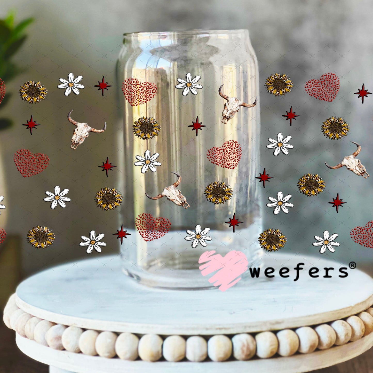 Red Mama Denim Round Sidekick UV DTF Cup Wrap - WEEFERS EXCLUSIVE WRAP 16oz Libbey Glass Original Size Cup Wrap Weefers