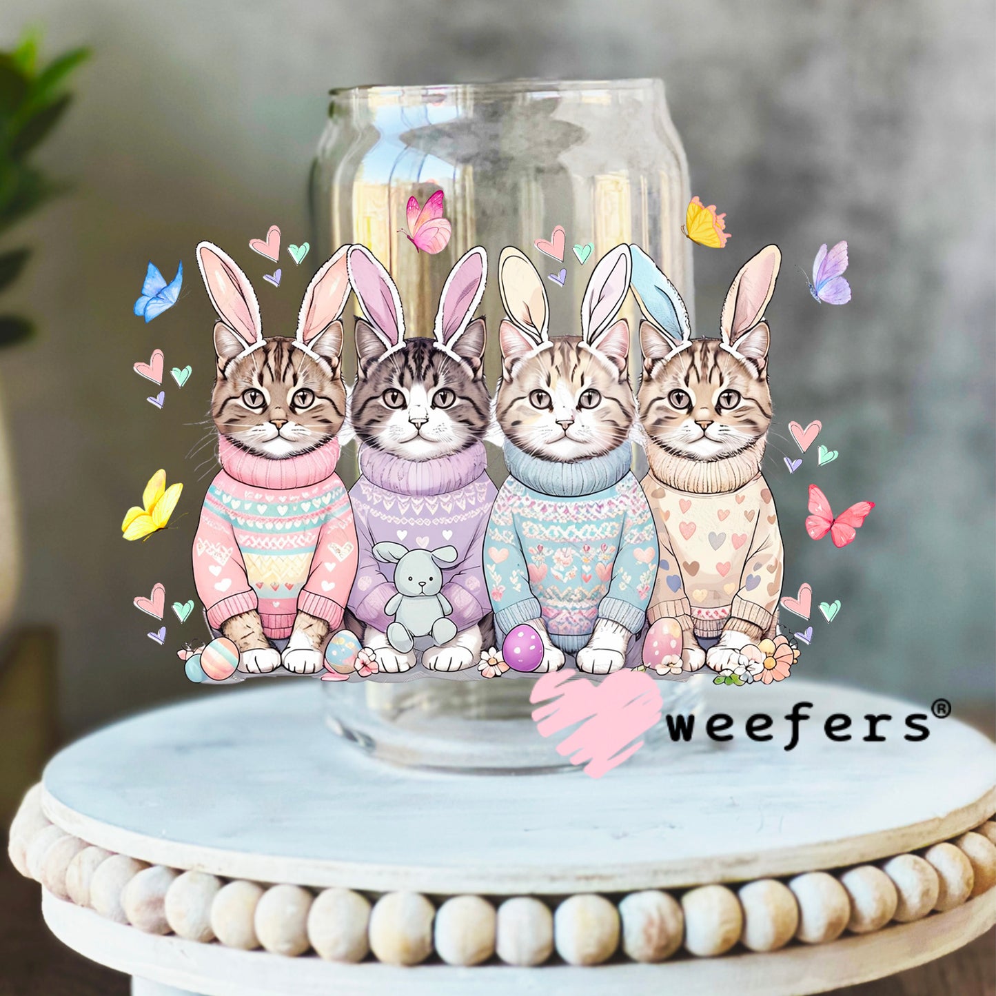 Easter Cat Friends UV DTF Decal 16oz Libbey Glass Original Size Weefers