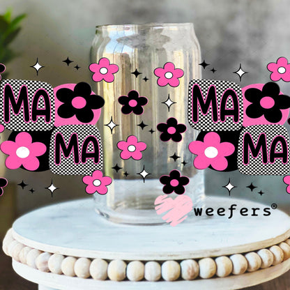 Mama Pink and Black Flowers UV DTF Cup Wrap - Weefers® Exclusive 16oz Libbey Glass Original Size Cup Wrap Weefers