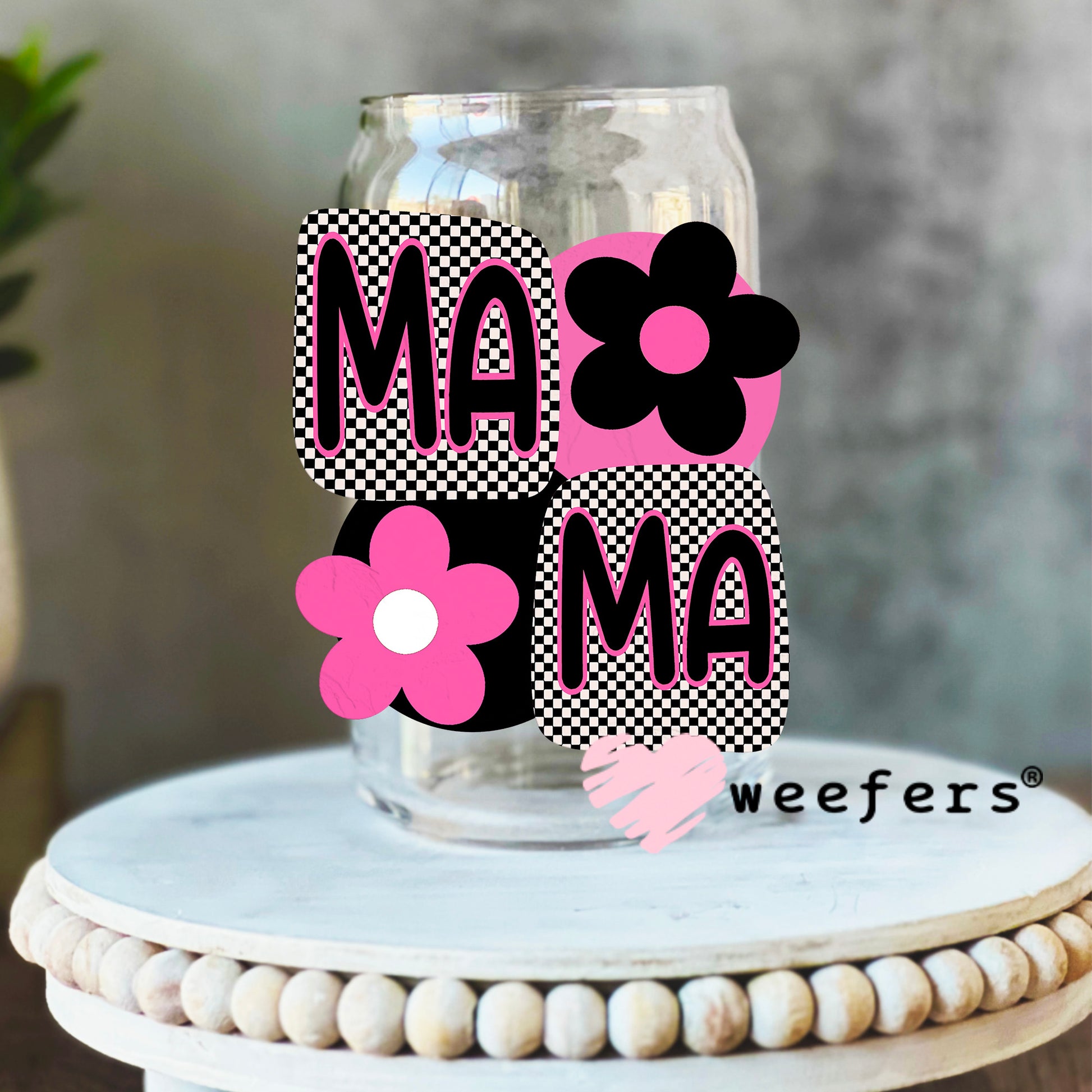 Mama Black and Pink UV DTF Decal 16oz Libbey Glass Original Size Weefers