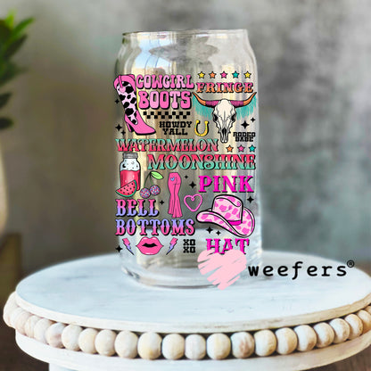 Cowgirl Favorite Things UV DTF Decal 16oz Libbey Glass Original Size Weefers