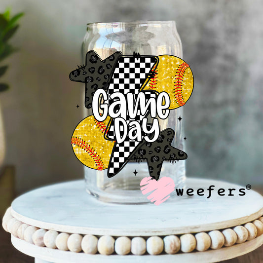Game Day Softball UV DTF Decal 16oz Libbey Glass Original Size Weefers