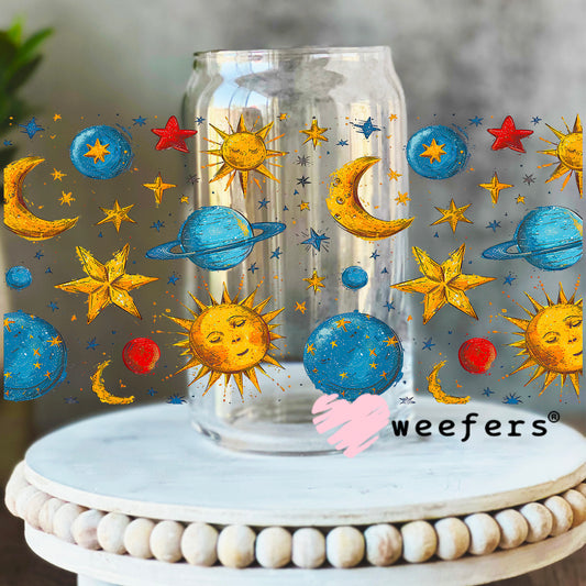 Stars Suns and Moons UV DTF Cup Wrap 16oz Libbey Glass Original Size Weefers
