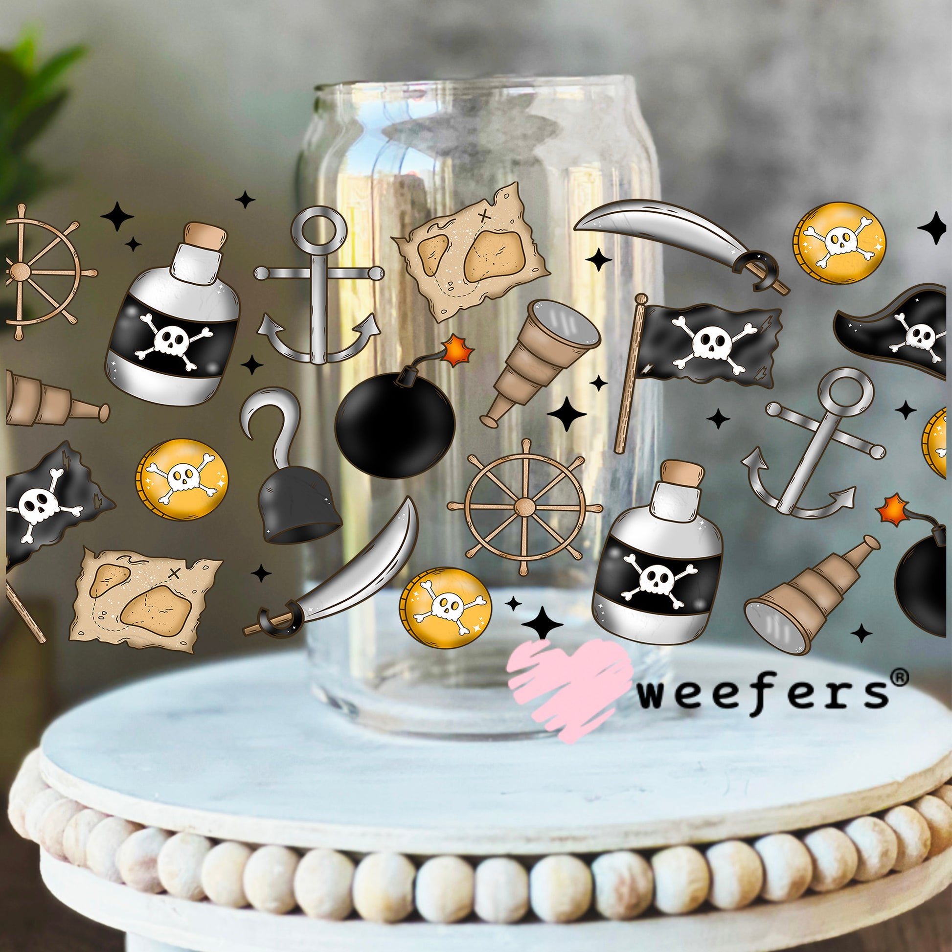 Pirate's Favorite Things UV DTF Cup Wrap 16oz Libbey Glass Original Size Weefers