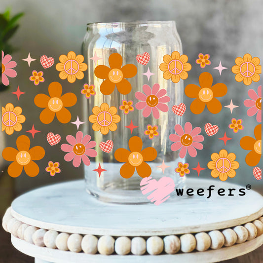 Orange and Pink Daisies UV DTF Cup Wrap 16oz Libbey Glass Original Size Weefers