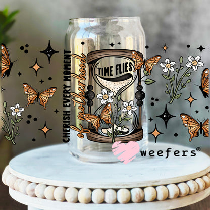 Time Flies Cherish Every Moment UV DTF Cup Wrap 16oz Libbey Glass Original Size Weefers
