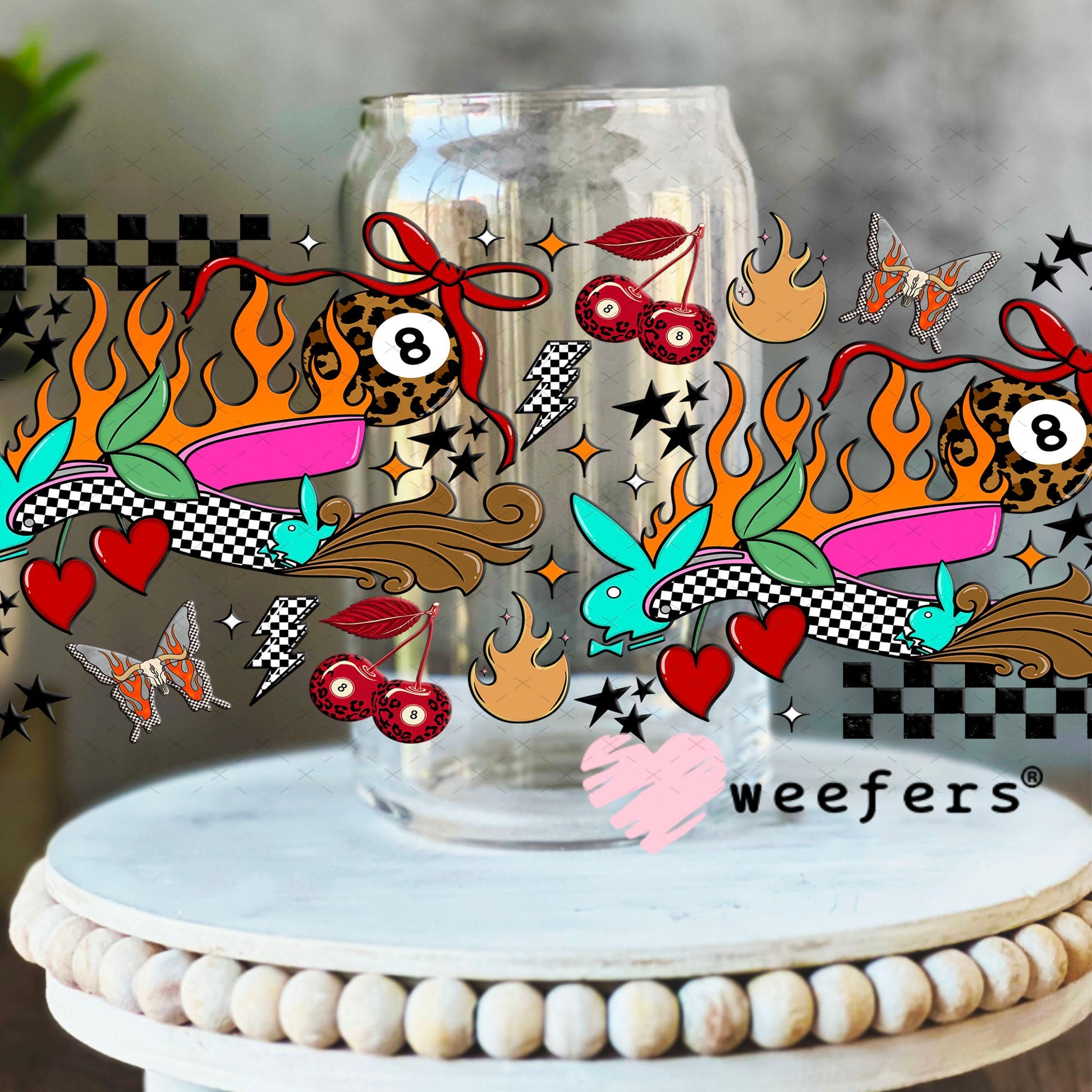 Cowgirl Spurs Leopard Eight Ball UV DTF Cup Wrap - WEEFERS EXCLUSIVE WRAP 16oz Libbey Glass Original Size Cup Wrap Weefers