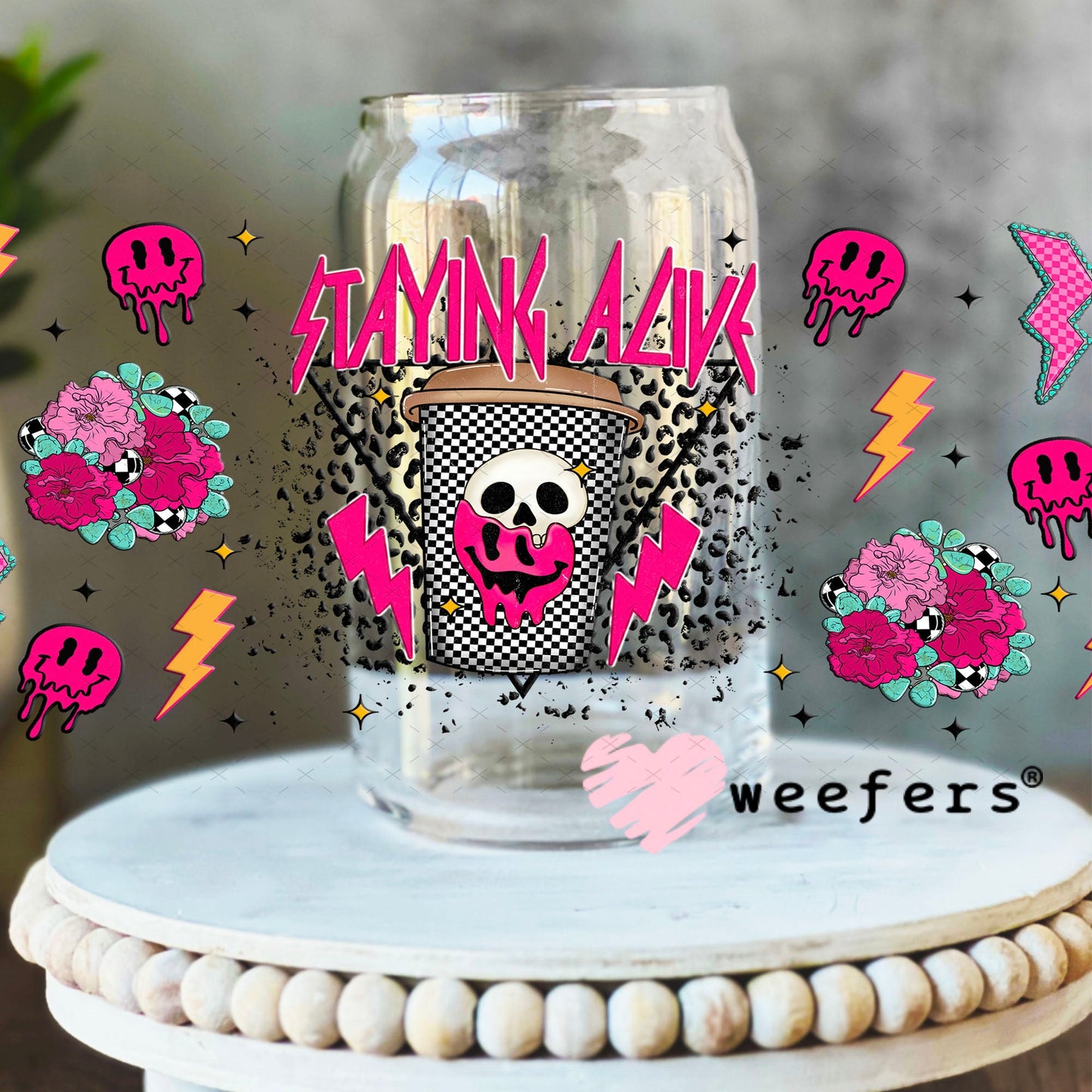 Staying Alive UV DTF Cup Wrap - WEEFERS EXCLUSIVE WRAP 16oz Libbey Glass Original Size Cup Wrap Weefers