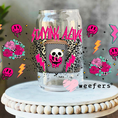 Staying Alive UV DTF Cup Wrap - WEEFERS EXCLUSIVE WRAP 16oz Libbey Glass Original Size Cup Wrap Weefers