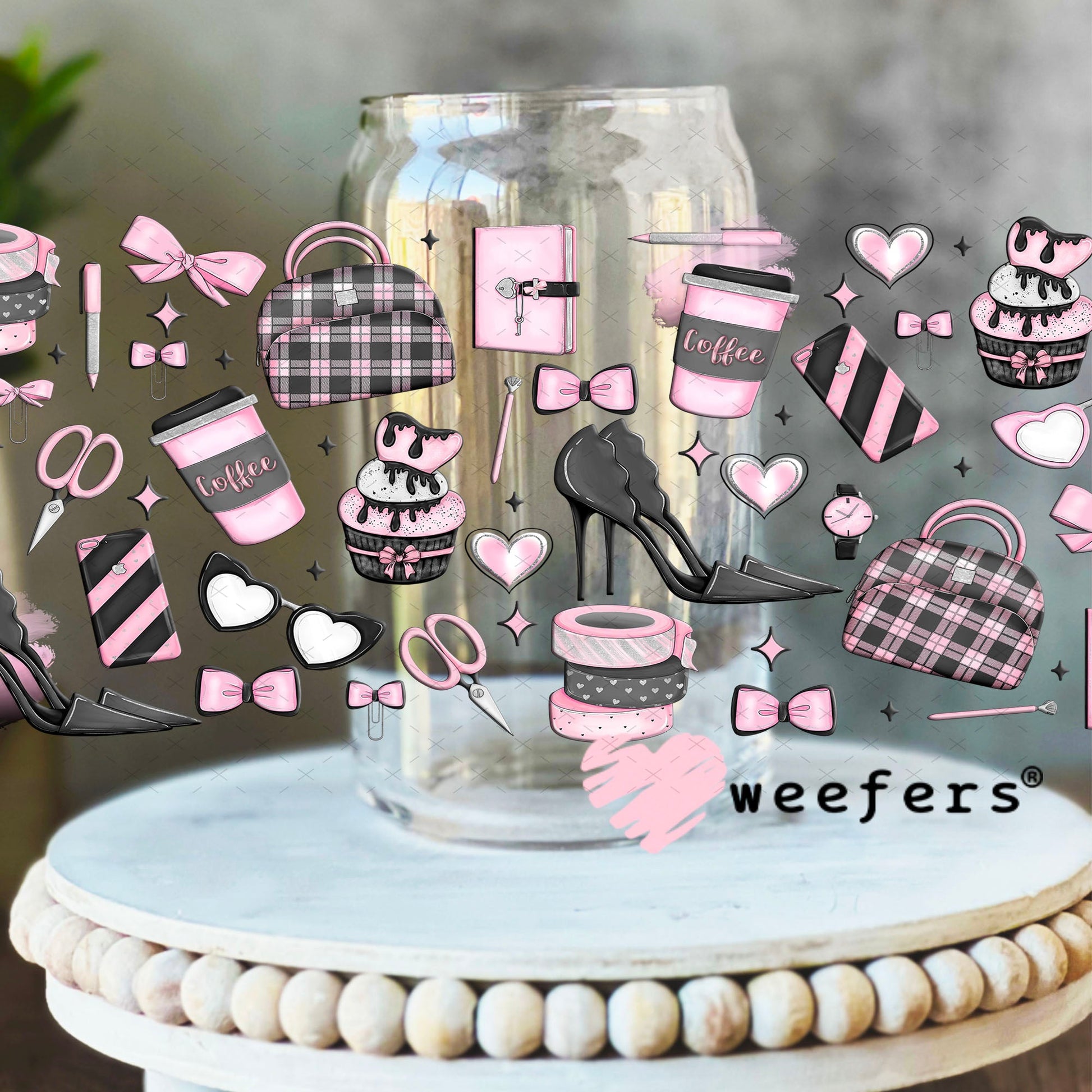 Pink and Grey Planner Girl UV DTF Cup Wrap - Exclusive WEEFERS WRAP 16oz Libbey Glass Original Size Cup Wrap Weefers