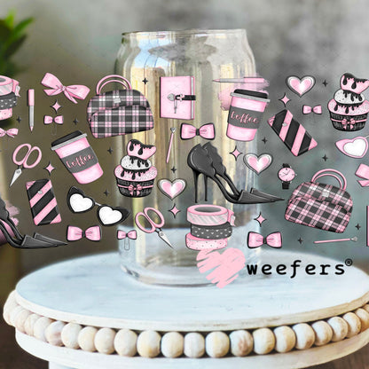 Pink and Grey Planner Girl UV DTF Cup Wrap - Exclusive WEEFERS WRAP 16oz Libbey Glass Original Size Cup Wrap Weefers