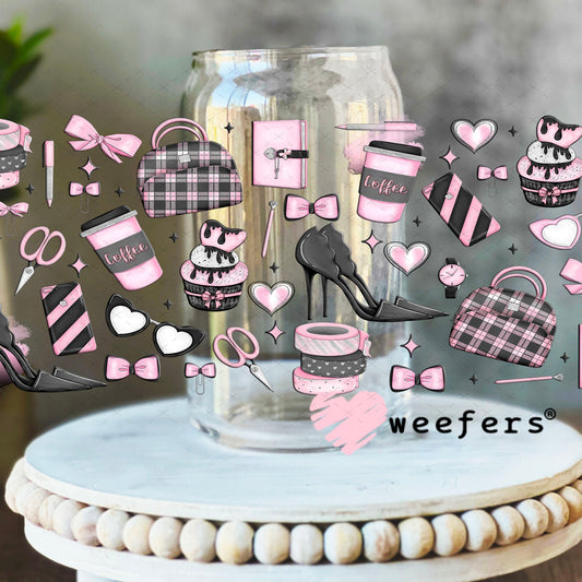 Pink and Grey Planner Girl UV DTF Cup Wrap - Exclusive WEEFERS WRAP 16oz Libbey Glass Original Size Cup Wrap Weefers