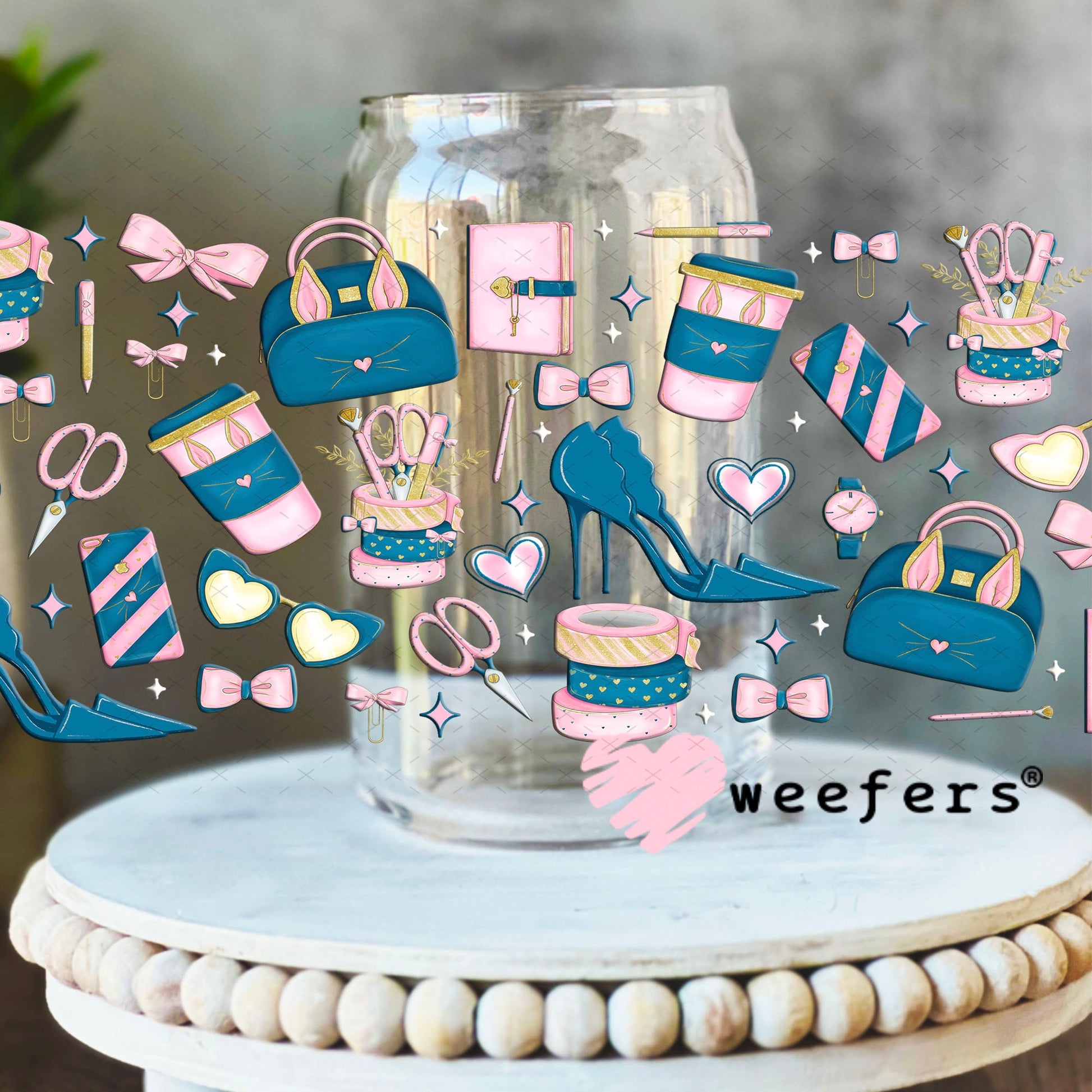 Blue and Pink Girl Planner UV DTF Cup Wrap - Exclusive WEEFERS WRAP 16oz Libbey Glass Original Size Cup Wrap Weefers