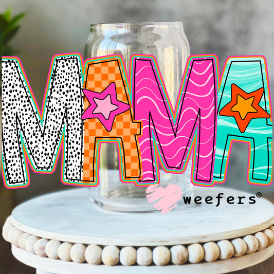 Mama Orange Pink Teal UV DTF Decal 16oz Libbey Glass Original Size Weefers