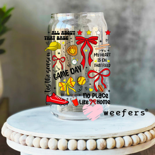 Softball Game Day Quotes UV DTF Decal 16oz Libbey Glass Original Size Weefers